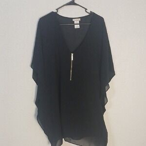Elegant Black Poncho with Gold Zipper